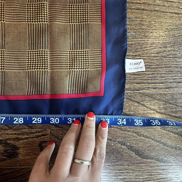 Echo Vintage Square 100% Silk Scarf Classic Plaid 34” X 34” - Picture 5 of 5